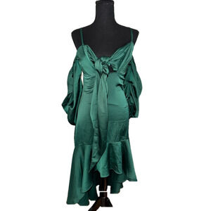 NWT LULUMARI SATIN OFF THE SHOULDER GREEN DRESS